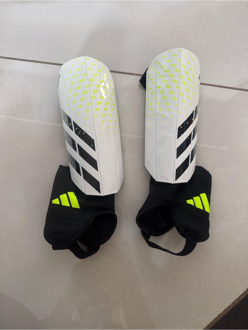 adidas White and Neon Yellow Kids Soccer Shin Guards
